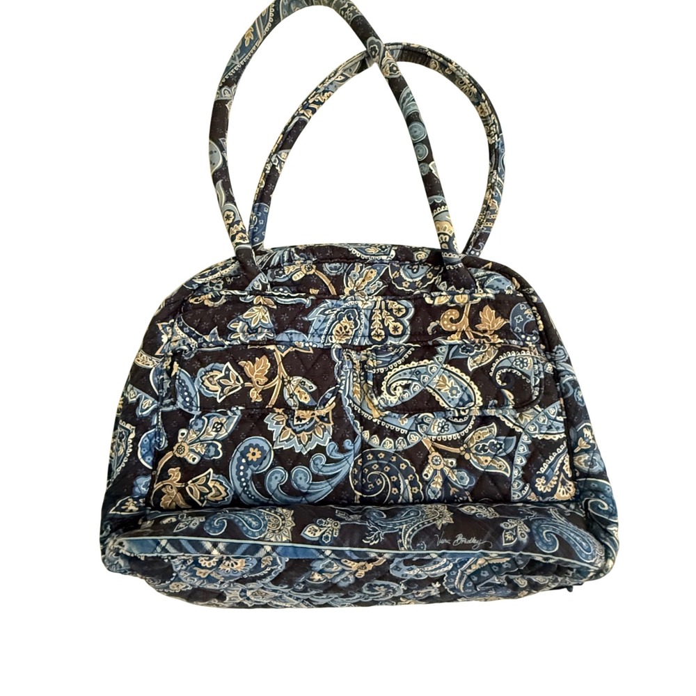 Vera Bradley Quilted Purse Handbag Navy Blue Paisley Floral Satchel